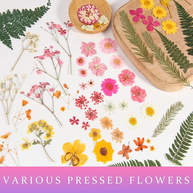 110+PCS Pressed Flowers for Resin molds Real Dried Flower Leaves for Resin Jewelry Making Dry Flowers for Scrapbooking Crafts DIY Soap Candles Making Nails Décor (Colorful-A)