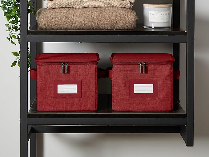 Covermates Keepsakes Zip-Top Storage Box Set, 3 Pack Heavy Duty Polyester Organizer Bins, Stackable Design, ID Window, Reinforced Handles, Closet Home Storage, Red Heather