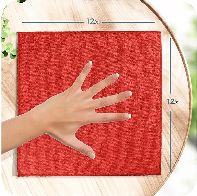 Hearth & Harbor Microfiber Cleaning Cloth, Towels for Cars 24 Pack Washcloths, Red Rags, Reusable Towel, Cloth Rags Cleaning, Lint Free 12x12inch