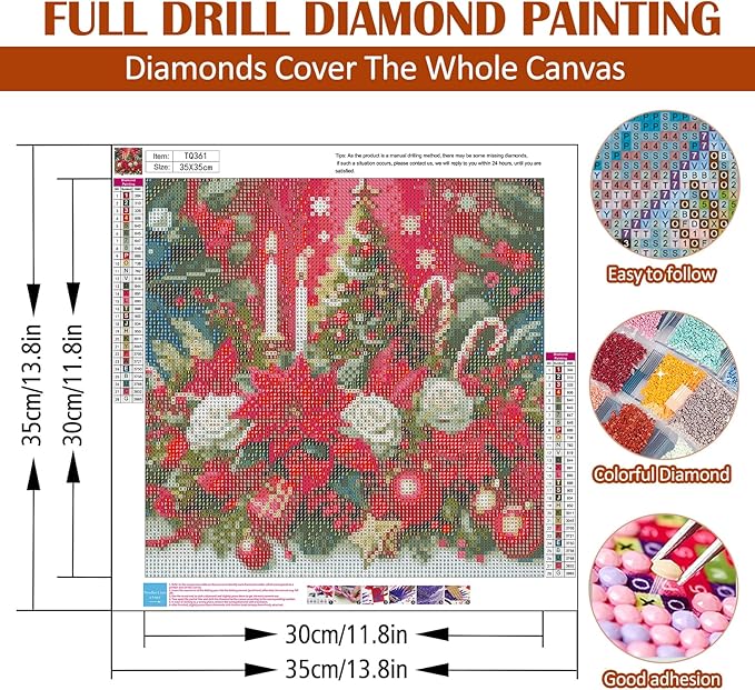 Christmas Poinsettia Tree Diamond Art Painting Kits for Adults, Candle Diamond Painting Kits for Adults Beginners, 5D DIY Full Drill Diamond Dot Gem Art Kits for Adult, Home Wall Decor 13.8x13.8 Inch