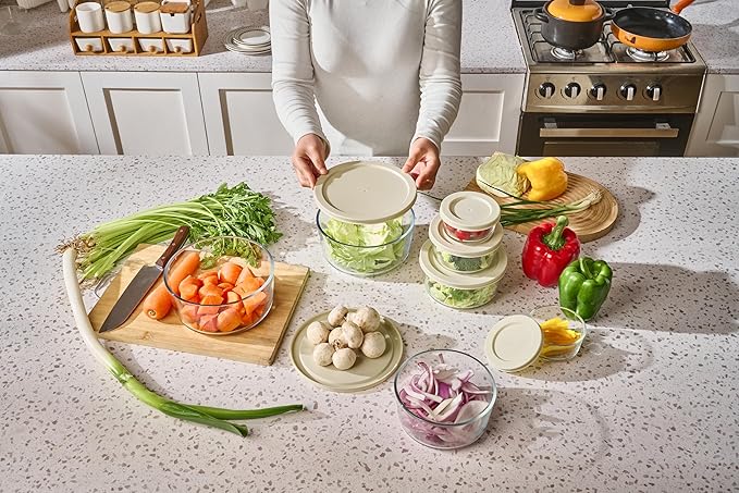 DURA LIVING 16-Piece Glass Food Storage Containers Set (8 Containers + 8 BPA-Free Lids) | 1-Cup, Leakproof | Microwave, Freezer, Oven & Dishwasher Safe | Ideal for Meal Prep & Pantry Organization