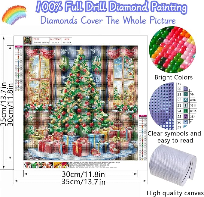 Accompany Wind Christmas Diamond Art Kits for Adults, Christmas Tree Diamond Painting Kits, 5D Round Full Drill Winter Diamond Art Crafts for Home Wall Decor Gifts 14x14 Inch
