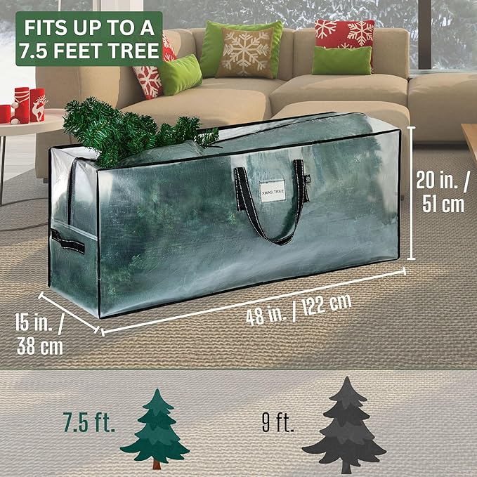 VENO Clear Christmas Tree Storage Bag - Fits 7.5 Ft Artificial Trees, Heavy Duty Large Bags with Zipper, Durable Handles, and Labeling Card Slot, Alternative to Storage Boxes with Lids