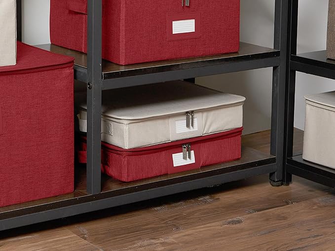 Covermates Keepsakes Zip-Top Storage Box Set, 3 Pack Heavy Duty Polyester Organizer Bins, Stackable Design, ID Window, Reinforced Handles, Closet Home Storage, Red Heather