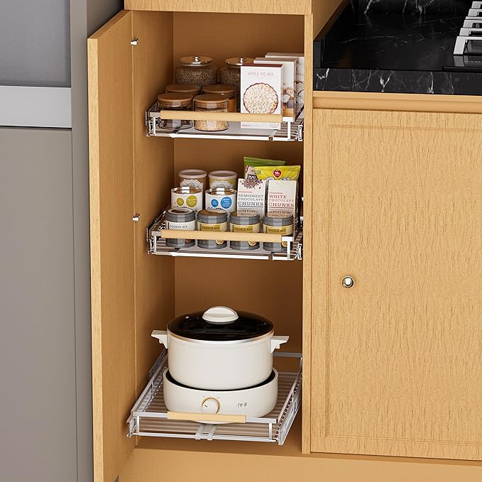 SANNO Pull Out Cabinet Organizer, Expandable Slide Out Cabinet OrganizerKitchen Sliding Shelf Under Sink Shelf, Expandable Drawer Shelves with Sliding 12.1 to 18.4" W