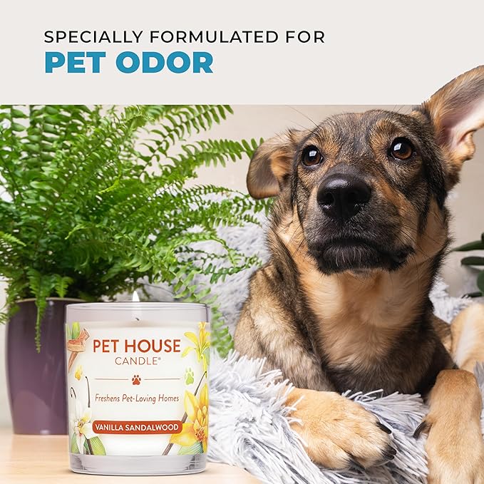 One Fur All Pet House Candle Plant-Based/Soy - Clean Burning Scented,Long Lasting Pet Odor Candle for Home - Sunwashed Cotton