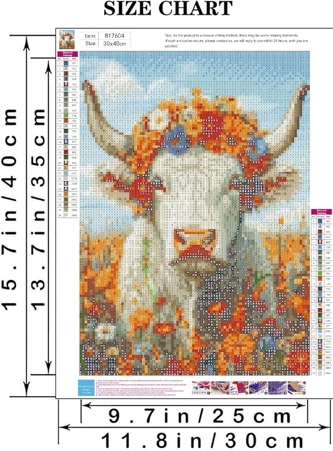 VIGEGU Highland Cow 5D Diamond Painting Kits for Adults,Flowers Diamond Art kit for Beginners,DIY Full Round Drill Diamond Dots with Gem Art Crafts for Home Wall Decor 12 x16 Inch