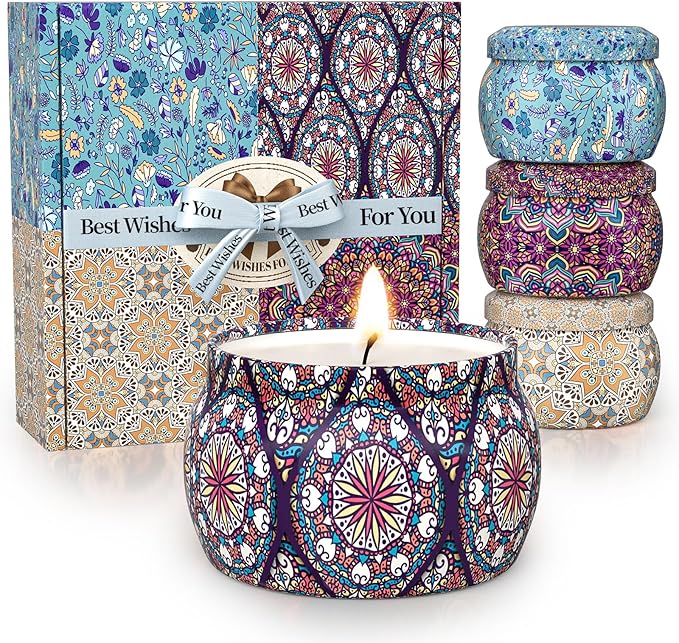 TranquilBliss Scented Candle Set, 4 Pack Soy Wax Candles, 120H Burn Time, Ideal Gifts for Women, Birthday Presents