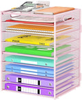 Cawukege 9 Tier Paper Organizer with Handle, Pink Large Capacity Desk Organizer Mesh File Folder Letter Paper Tray Desktop Document Sorter for Classroom, School, and Office Accessories Organization