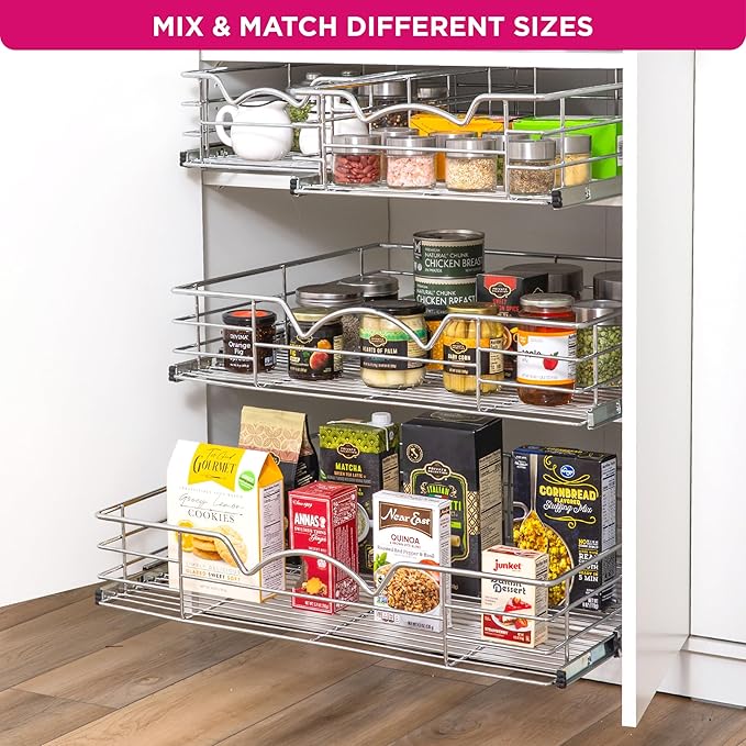 HOLDN’ STORAGE Pull Out Cabinet Organizer, Slide Out Drawer for Kitchen Cabinets & Pantry, Roll Out Shelf for Pots, Pans & Under Sink Storage, Heavy-Duty Full-Extension, 14"W x 21"D x 5"H