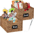 Best Choice Products Pantry Baskets Set of 2 16x12in Water Hyacinth Storage Baskets, Woven Wicker Kitchen Organizers with handles w/Chalkboard Label Chalk Marker - Chestnut