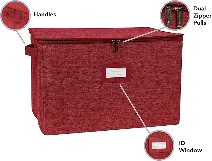 Covermates Keepsakes Zip-Top Storage Box Set, 3 Pack Heavy Duty Polyester Organizer Bins, Stackable Design, ID Window, Reinforced Handles, Closet Home Storage, Red Heather