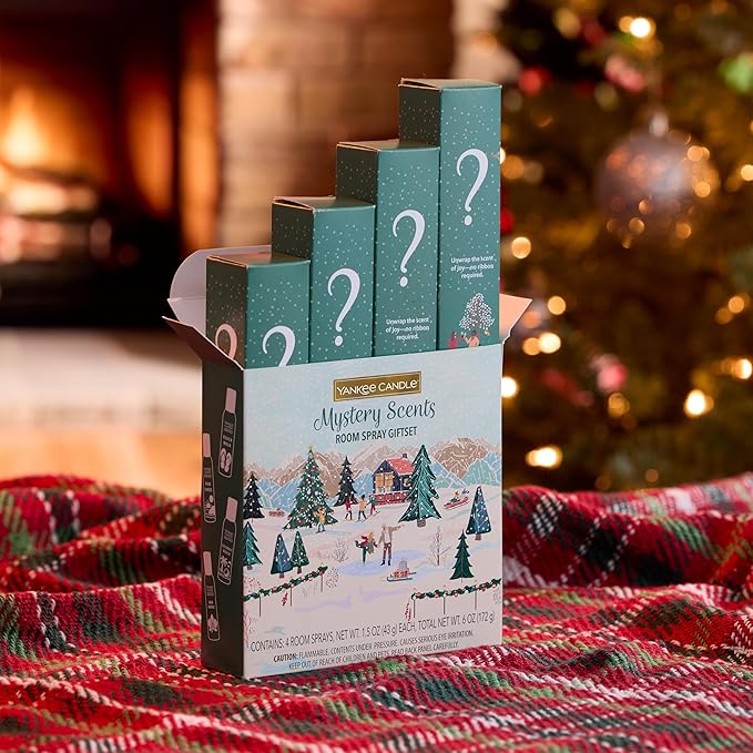 Yankee Candle Room Spray Mystery Box – 4 Pack Assorted Scents – Long Lasting Home & Car Air Freshener, Odor Eliminator, Room Deodorizer, 1.5 oz Each (4 Sprays Total)