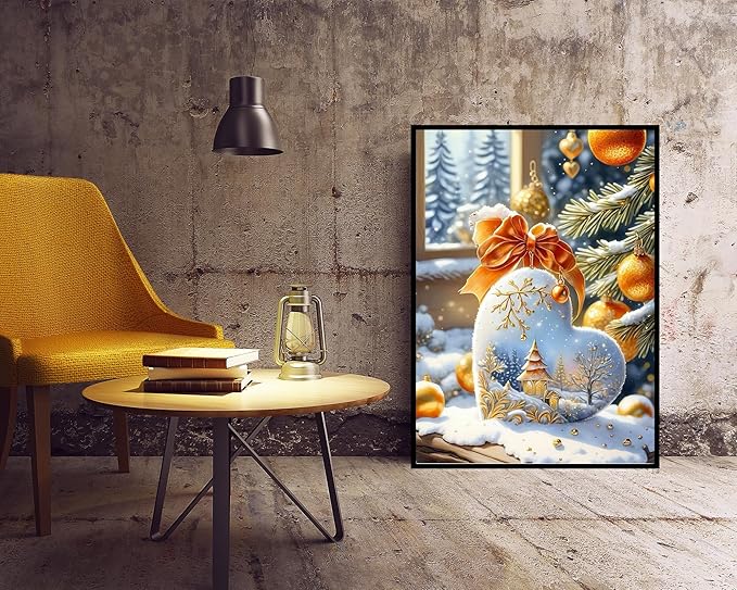 KINPLUB Christmas Diamond Art Kits for Adults Beginners, Christmas Winter Love Heart Diamond Painting Kits for Adults, DIY Full Drill Round Gem Art Dots for Home Wall Decor 12x16 Inch