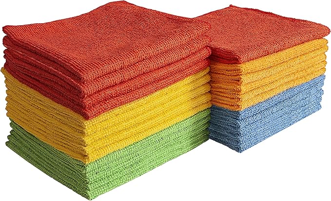 Eurow Microfiber Ultra-Absorbent Cleaning Cloths, Lint-Free & Streak-Free, Reusable & Machine Washable, Home, Kitchen, Auto Detailing, 5 Colors for Easy Organization, 11.5 x 11.5 Inch, 25-Pack