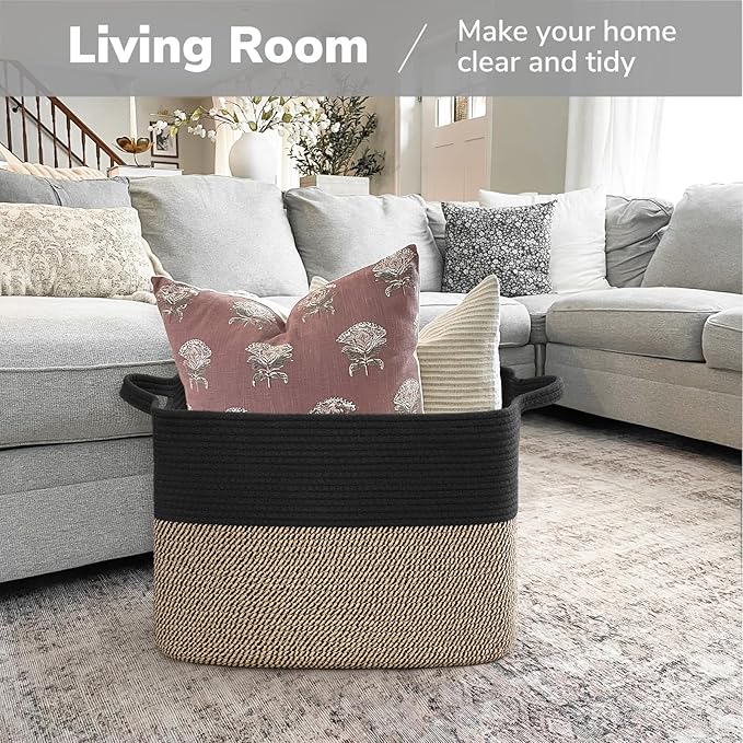 Goodpick Woven Baskets for Organizing, 18" x 14" x 12" Wicker Laundry Basket with Handles, Decorative Toy Baskets Storage Kids, Blanket Basket for Living Room, Bedroom