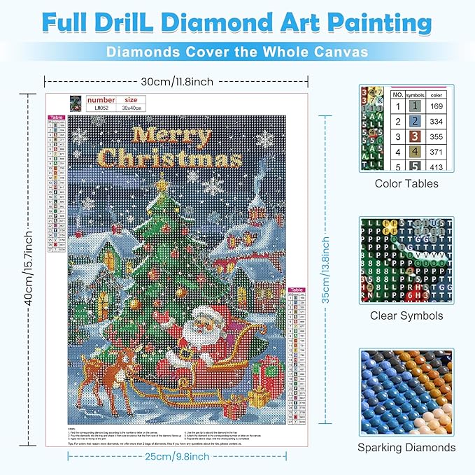 MOGTAA Christmas Diamond Art Kits for Adults, 5D Full Drill Santa Claus Diamond Painting Kits for Adults Beginner, DIY Round Diamond Dots for Adults, Gem Art for Home Wall Decor 12 X 16 Inch