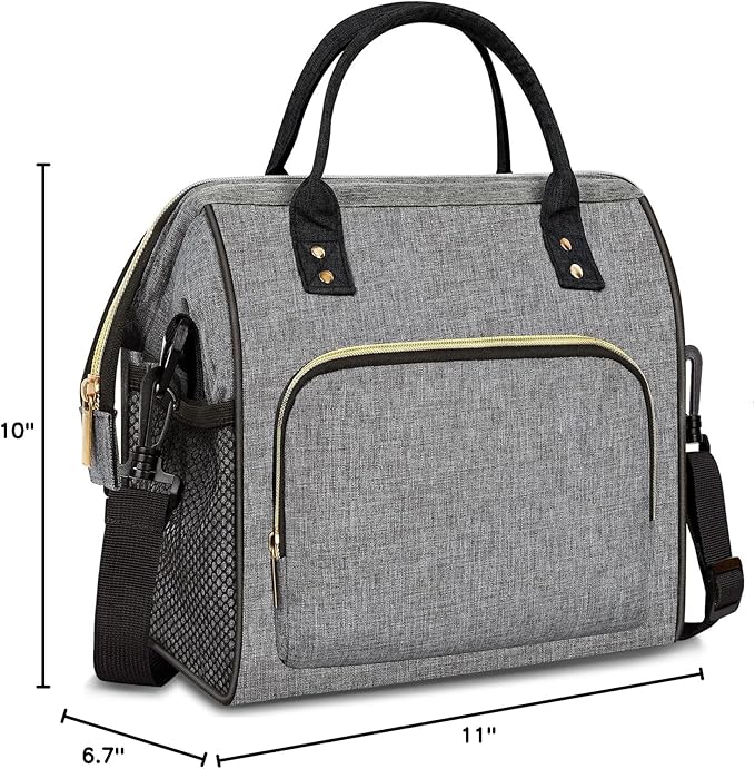 IDEATECH Large Insulated Lunch Bags for Work, Leakproof Lunch Box for Women & Men, Lunch Tote Cooler Bags with Adjustable Shoulder Strap for Teacher, Nurse, Mom, Womens Lunchbox Gifts (Grey)