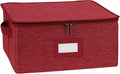 Covermates Dish Storage Box – China & Dinner Plate Storage Container with Dual Zippers, Reinforced Handles, ID Window & Stackable Structured Walls for Dishware Organization, Red Heather