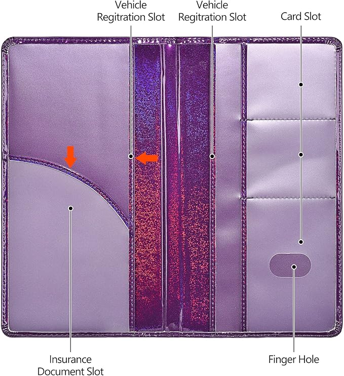 HERRIAT Car Registration and Insurance Card Holder,Glitter Leather Vehicle Glove Box Automobile Documents Paperwork Wallet Case Organizer for ID, Key Contact Information Cards,Men&Women