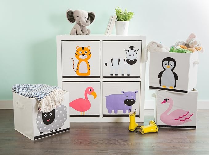 E-Living Store Collapsible Storage Bin Cube for Bedroom, Nursery, Playroom and More 13x13x13" - Zebra