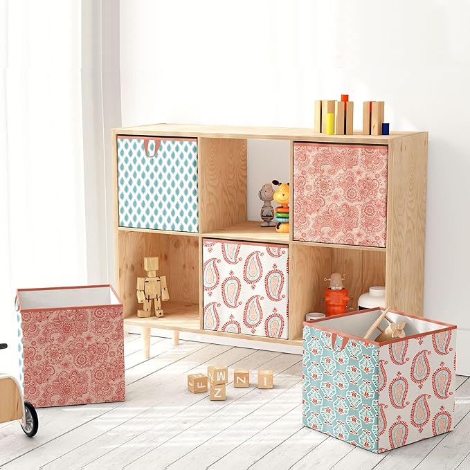 Bacati Large Storage Tote Paisley Sophia Coral/Aqua Girls 14 x 14 x 10 inches
