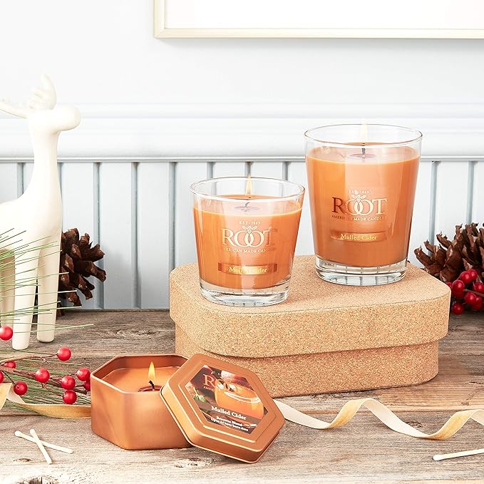 Root Candles Fall Scented Candles in Travel Tin 24-Hour Honeycomb Traveler Handcrafted Beeswax Blend Candle, 4-Ounce, Mulled Cider