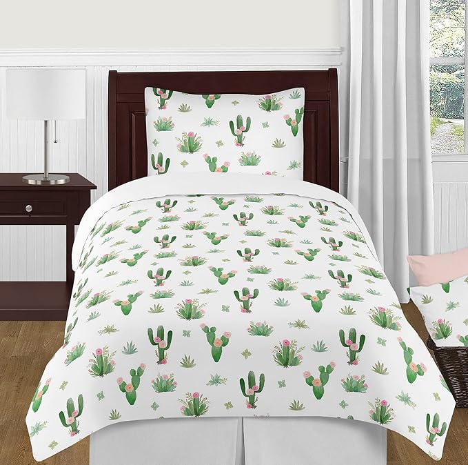 Sweet Jojo Designs Pink and Green Boho Watercolor Organizer Storage Bins for Cactus Floral Collection - Set of 2