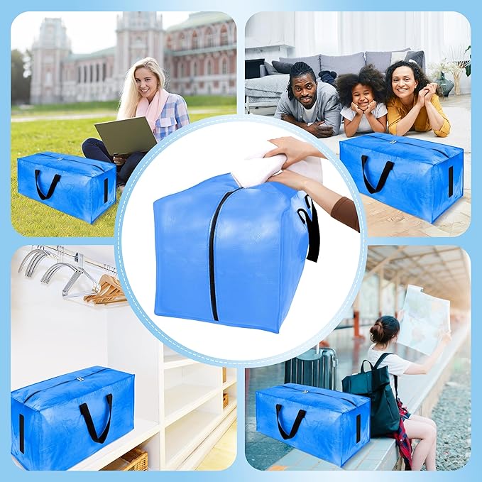 HOMESURE 4 Pack Large Strong Moving Bags with Zippers & Carrying Handles - Water-Resistant - Heavy Duty Storage Tote for Space Saving, Fold Flat, Alternative to Moving Box (Multicolored)
