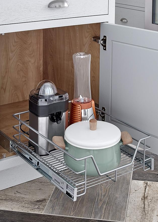 ClosetMaid 32100 Premium 14.5-Inch Wide Kitchen Single Tier Cabinet Pull Out Basket, Platinum