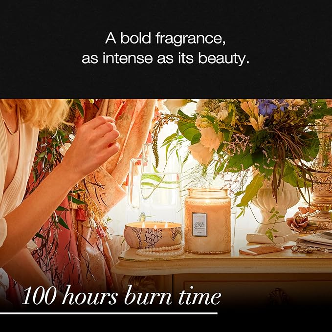 Voluspa Jasmine Midnight Blooms Candle, Large Glass Jar Candle, 18oz, Coconut Wax Blend, Scented Candles for Home, 100 Hour Burn Time, Handcrafted in The USA