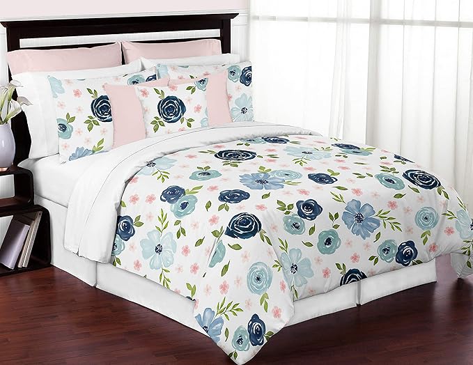 Sweet Jojo Designs Navy Blue and Pink Watercolor Floral Foldable Fabric Storage Cube Bins Boxes Organizer Toys Kids Baby Childrens - Set of 2 - Blush, Green and White Shabby Chic Rose Flower