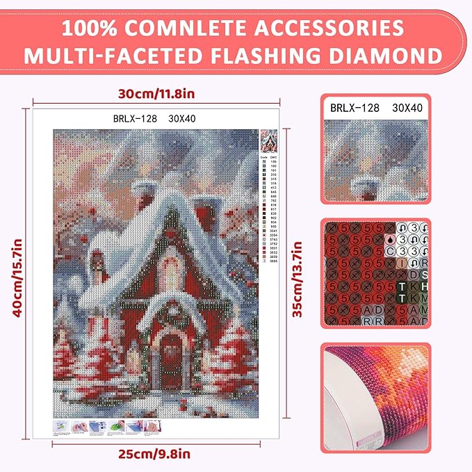 Skyboda Christmas Diamond Art Kits for Adults Beginners, Christmas House Diamond Painting Kits for Adults,5D Full Drill DIY Diamond Dot Gem Art Kit Wall Home Decor Arts Craft 12x16 inch