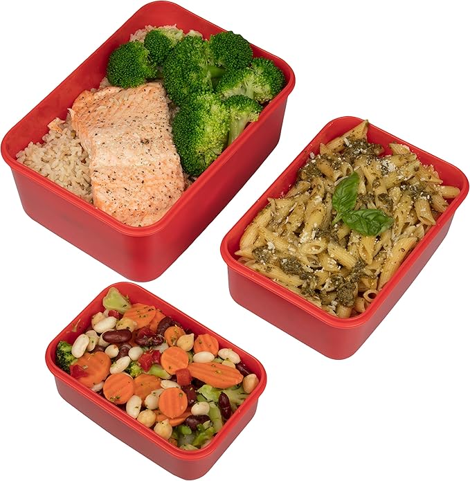 Microwave Vegetable Steamer Containers - 3 Pack Reusable Nesting Food Storage Large, Medium, Small - Meal Prep Containers, Store Leftovers -Locking Steam Vent Lids - BPA Free, Fridge and Freezer Safe