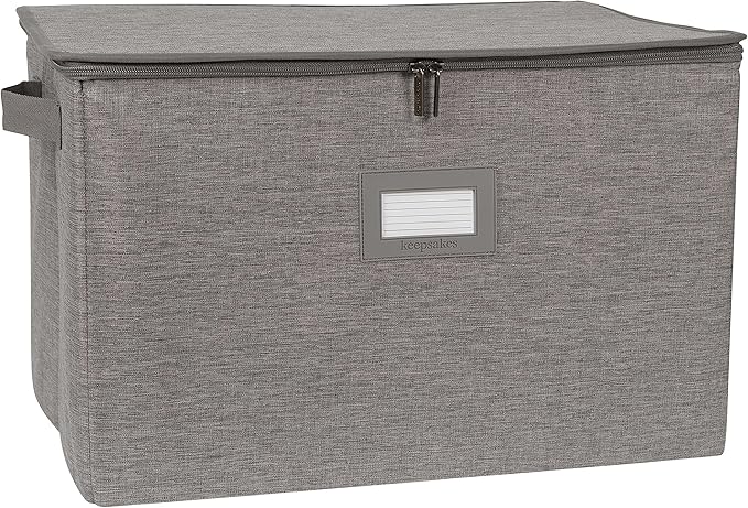 Covermates Keepsakes Zip-Top Storage Box Set, 3 Pack Heavy Duty Polyester Organizer Bins, Stackable Design, ID Window, Reinforced Handles, Closet Home Storage, Grey Heather