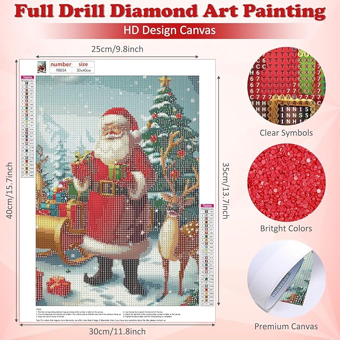 DOMROM Christmas Diamond Painting Kits, Santa Claus 5D Diamond Art Kits,Gem Art Painting with Diamonds Dots, Arts and Crafts for Beginners Adult Wall Decor 12 x 16inch
