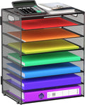 8 Tier Paper Letter Tray Organizer with Handles, Mesh Desk File Holder Storage Organization for Home School Classroom & Office (Black)