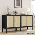 Yechen Set of 2 63" Sideboard Cabinet with Natural Rattan Doors, Buffet Console & Accent Cabinet, Rattan Credenza Storage with Metal Legs for Living Room, Kitchen, Dining Room/Black+Nautural
