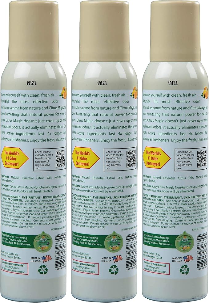 Citrus Magic Odor Eliminating Air Freshener Spray Orange-Vanilla Swirl, 3-Ounce, Pack of 3, 3.0 oz, 3 Count