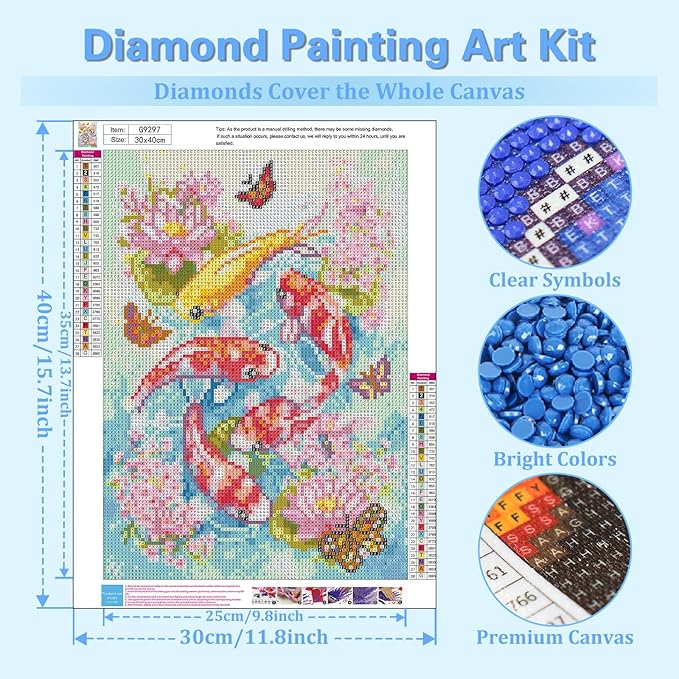 Reivworl Goldfish Diamond Art Kits for Adults, Goldfish Diamond Painting Kits, 5D Gem Art Kit for Gifts and Home Interior Decor 12x16 Inch