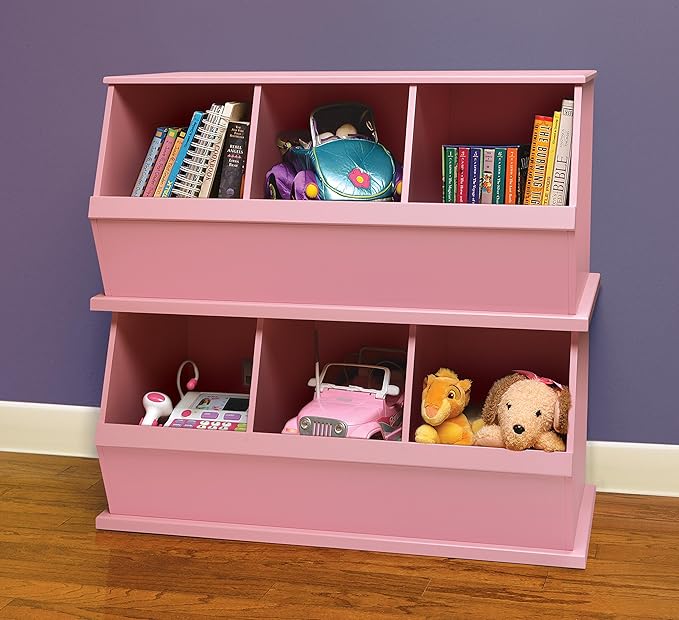 Badger Basket Stackable 3-Bin Storage Cubby - Modular Toy and Craft Organizer with Wide Mouth Bins, Expandable Design, Solid Panel Construction - Compatible with Other Units - Pink