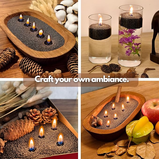 Fovara - Pearled Sand Candles with Wicks, 3.3 lbs - Sand Wax Candle Kit: Wooden Dough Bowl,50 Wicks, Jasmine & Lavender Scented Oil - Long-Lasting Candle Beads, Non-Toxic, Reusable Candles - Black