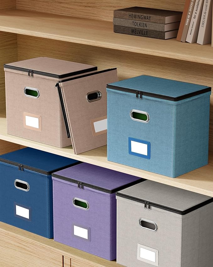 Oterri File Organizer Boxes with Lids, File Box with Mesh Pockets, Document Organizer Box for Letter Size Folders, Zippers Important Document Organizer (Coral, Small-1 Pack Without Folders)