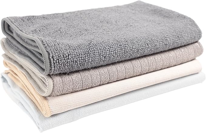 KAF Home Pantry Multipurpose Microfiber Textured Cleaning Cloth 4-Pack, 15 x 18-Inch, (1 Utility, 1 Stainless Steel, 1 Glass, 1 Wood)