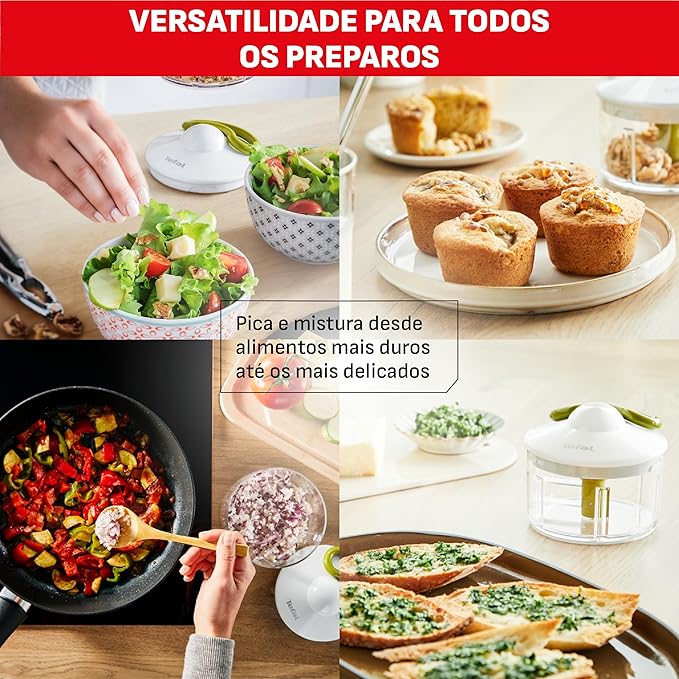 Tefal K13704 Manual Chopper Neo, 16.9 fl oz (500 ml), Washable Lid, Unique Double Twisted Blade