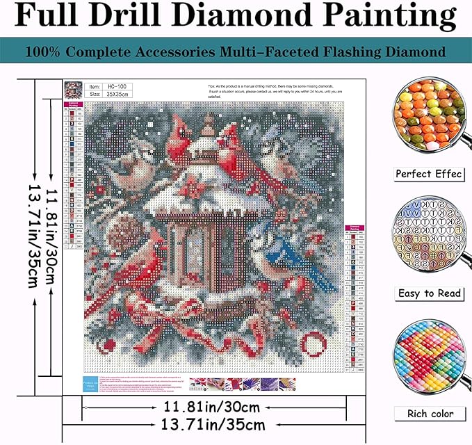 Winter Diamond Painting Kits for Adults Beginners,DIY Cardinal Birds Diamond Art,5D Full Round Drill Diamond Dot Gem Art Kits, Home Wall Decor 14x14 Inch