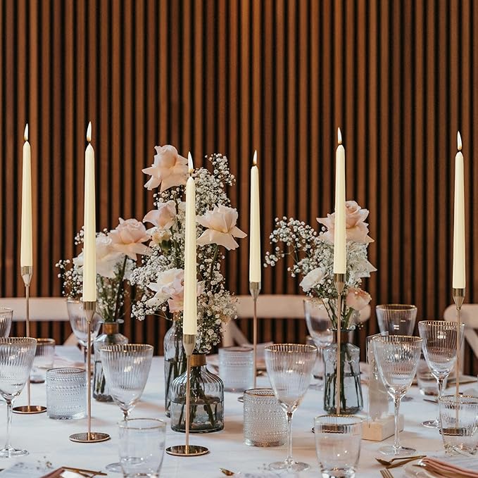 Ivory Taper Candles 10-Inch - Ivory Candlesticks Dripless Long Cream Tapered Candle Tall Unscented Smokeless Slow Burning Paraffin Wax Candle Sticks for Wedding Dinner Home Decor 4 Pack