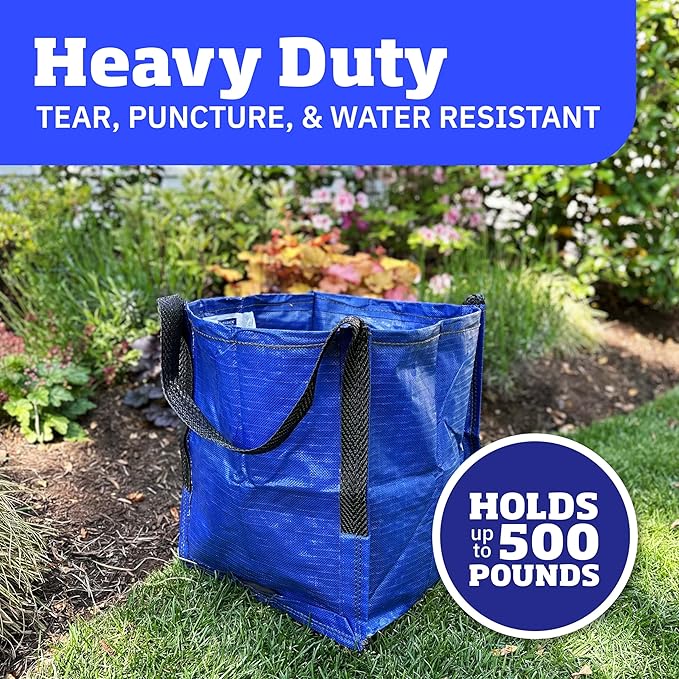 DURASACK Heavy Duty Storage Tote Bag 22-Gallon Rugged Woven Polypropylene Moving Bag, Reusable Self-Standing Design, Holds up to 500 Pounds, Pack of 4, Blue