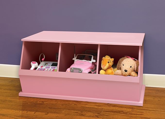 Badger Basket Stackable 3-Bin Storage Cubby - Modular Toy and Craft Organizer with Wide Mouth Bins, Expandable Design, Solid Panel Construction - Compatible with Other Units - Pink