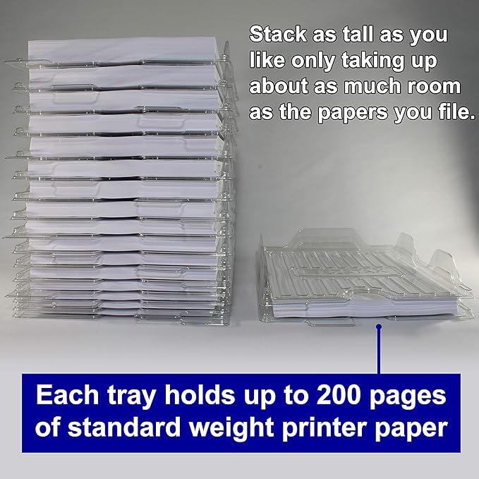 File Organizers - Letter Size, Stackable Trays for Desk - for Office Files, Mail, Documents - 12 Pack, Clear
